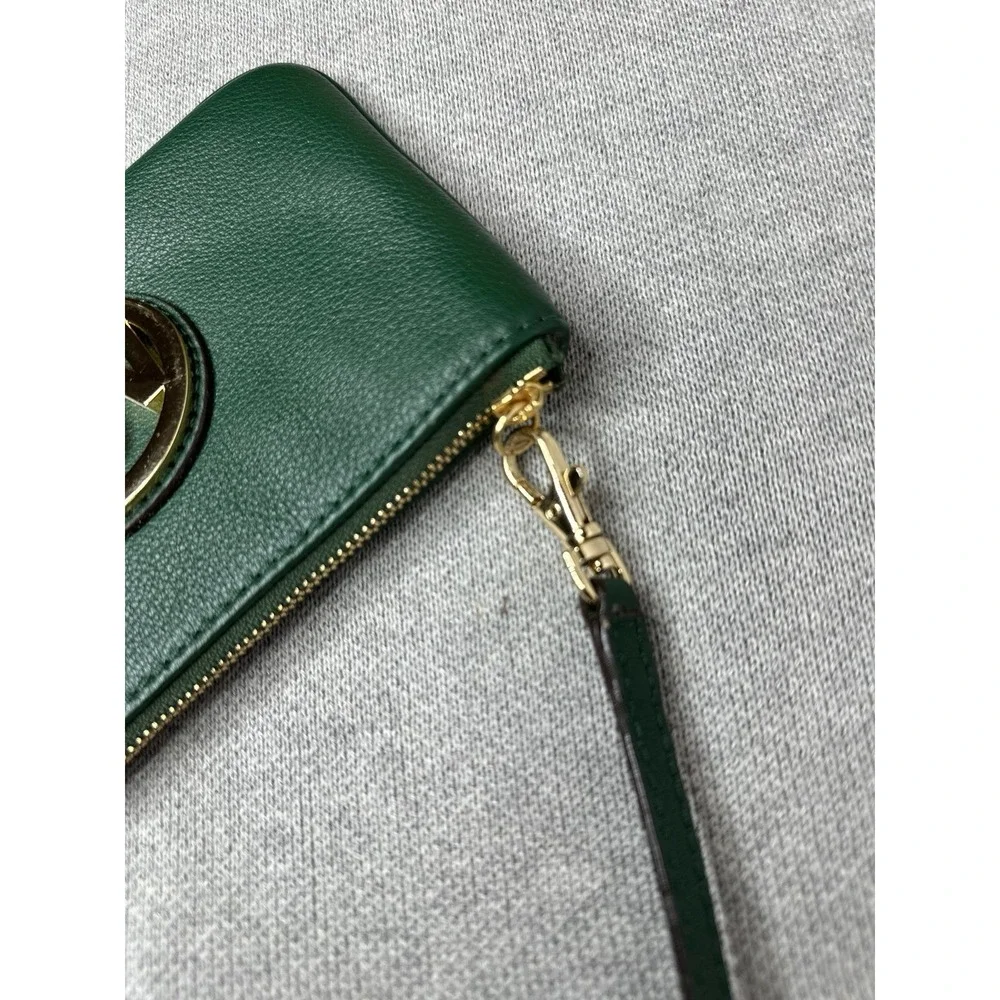 Michael Kors baby bag wristlet green leather with gold metal